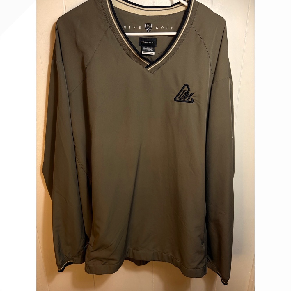 Nike Golf Mens XXL Olive Green V-Neck Windbreaker Pullover Long Sleeve Jacket